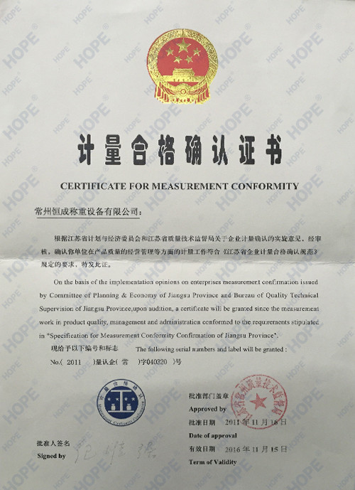 Chiny SMARTWEIGH INSTRUMENT CO.,LTD Certyfikaty